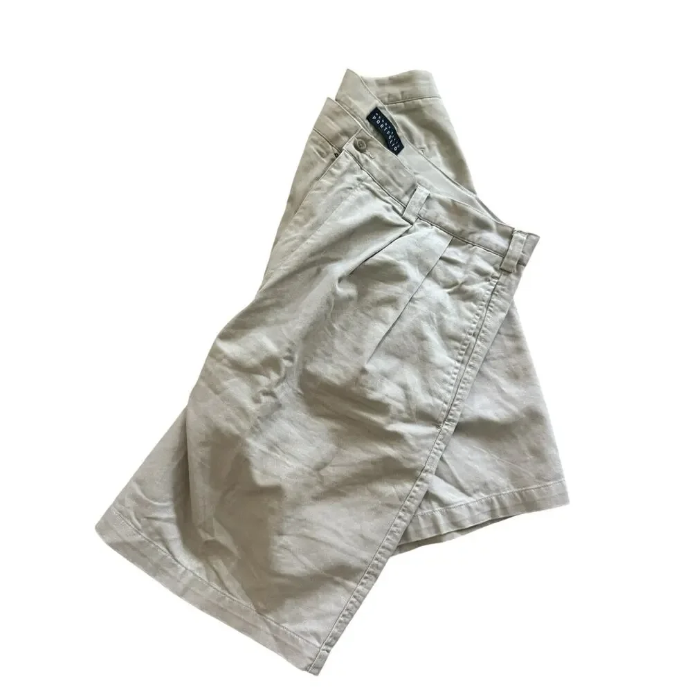 Perry Ellis Portfolio Men’s Pleated Khaki Shorts Size 38 Beige Cotton Classic